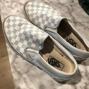 White and Blue Checkered Vans Size 7